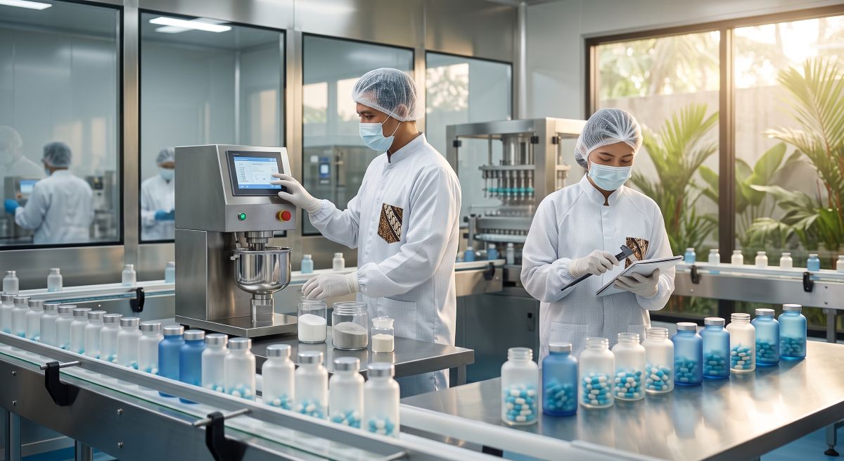 Ilustrasi fasilitas manufaktur suplemen kesehatan Maklon Indonesia