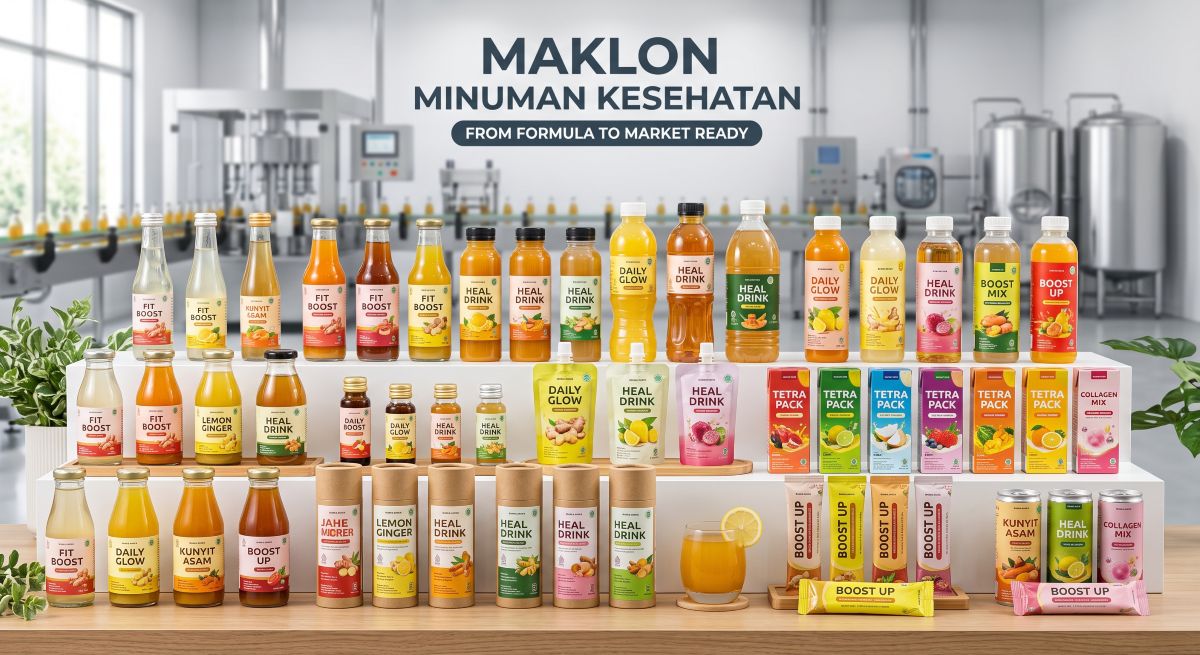 Ilustrasi produk minuman dan kemasan untuk pengembangan brand